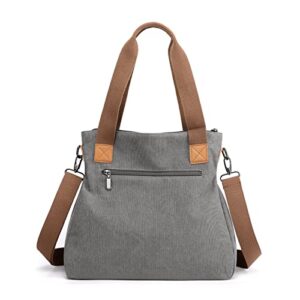 DOURR Multi Pocket Crossbody Bags for Women Casual Work Shoulder Tote Purses Retro Top Handle Handbags (Gray)