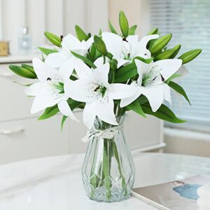 hananona 8 pcs artificial tiger lily real touch lily easter lily fake flowers for wedding home party easter decoration plastic lily faux flowers (white, 8)