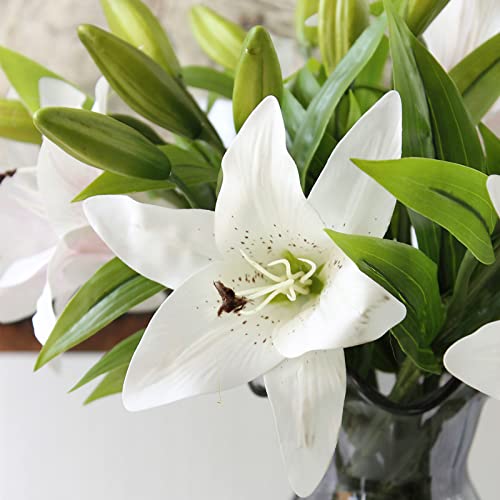 Hananona 8 Pcs Artificial Tiger Lily Real Touch Lily Easter Lily Fake Flowers for Wedding Home Party Easter Decoration Plastic Lily Faux Flowers (White, 8)