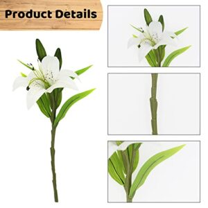 Hananona 8 Pcs Artificial Tiger Lily Real Touch Lily Easter Lily Fake Flowers for Wedding Home Party Easter Decoration Plastic Lily Faux Flowers (White, 8)