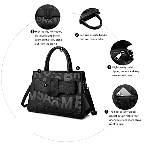 JESSWOKO Letter Print Women's Black Totes Messenger Bag Fashion Trend Ladies Top Handle Shoulder Bags Handbags for Women Large