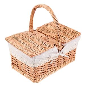 topbathy large picnic basket wicker picnic basket with lid: vintage- style picnic hamper with woven handle for camping, outdoor or any other outdoor small picnic basket