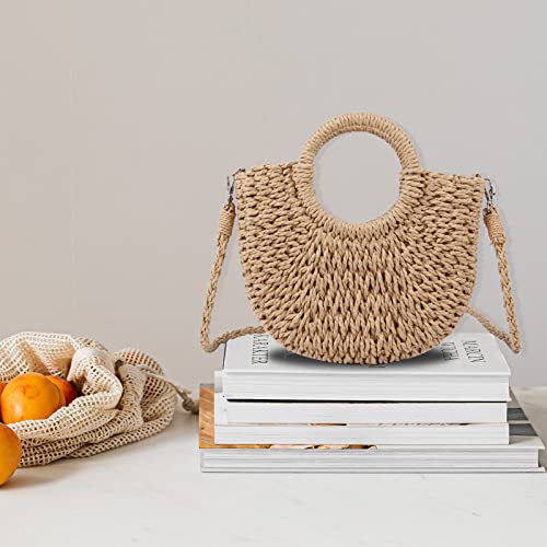 Freie Liebe Small Straw Purses Beach Woven Tote Bags for Women Summer Rattan Crossbody Bags Top Handle Handbags