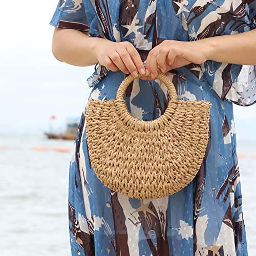 Freie Liebe Small Straw Purses Beach Woven Tote Bags for Women Summer Rattan Crossbody Bags Top Handle Handbags