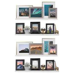 rustic state ted wall mount narrow picture ledge shelf photo frame display – 36 inch floating wooden shelf for living room office kitchen bedroom bathroom décor – set of 4 – burnt white