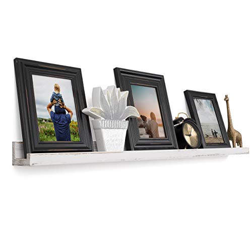 Rustic State Ted Wall Mount Narrow Picture Ledge Shelf Photo Frame Display - 36 Inch Floating Wooden Shelf for Living Room Office Kitchen Bedroom Bathroom Décor - Set of 4 - Burnt White