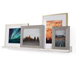 Rustic State Ted Wall Mount Narrow Picture Ledge Shelf Photo Frame Display - 36 Inch Floating Wooden Shelf for Living Room Office Kitchen Bedroom Bathroom Décor - Set of 4 - Burnt White