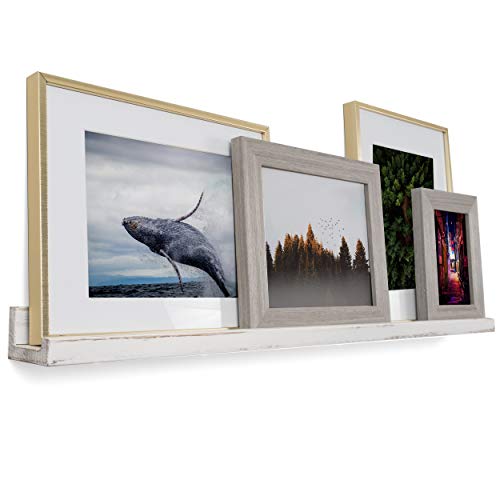 Rustic State Ted Wall Mount Narrow Picture Ledge Shelf Photo Frame Display - 36 Inch Floating Wooden Shelf for Living Room Office Kitchen Bedroom Bathroom Décor - Set of 4 - Burnt White