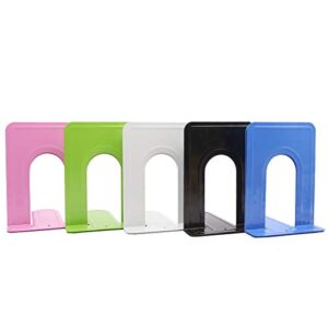 winterworm 5 pairs colorful metal bookends, five color simple style nonskid desktop book stands for home office school decoration