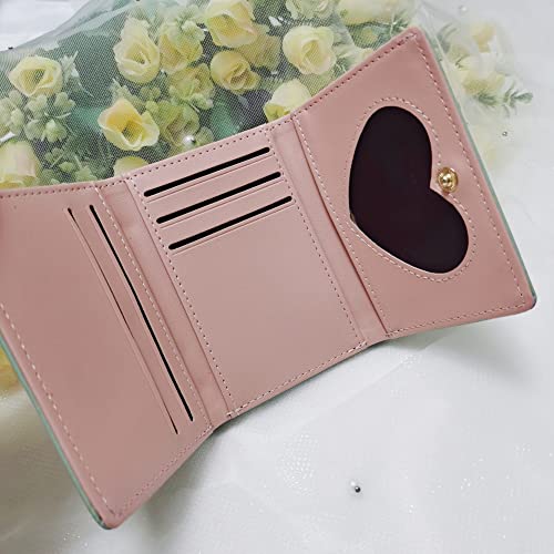 Wolyepor Cute Cartoon Cat Print Wallet Short Tri-fold Wallet Multi-Card Purse for Women and Girl (Cartoon Green)