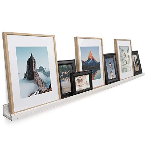 Rustic State Ted Wall Mount Narrow Picture Ledge Shelf Photo Frame Display - 60 Inch Floating Wooden Shelf for Living Room Office Kitchen Bedroom Bathroom Décor - Set of 4 - Burnt White