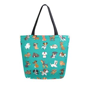 alaza cute doodle dog prints animal large canvas tote bag shopping shoulder handbag with small zippered pocket