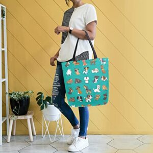 ALAZA Cute Doodle Dog Prints Animal Large Canvas Tote Bag Shopping Shoulder Handbag with Small Zippered Pocket