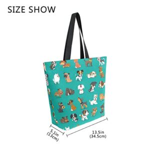 ALAZA Cute Doodle Dog Prints Animal Large Canvas Tote Bag Shopping Shoulder Handbag with Small Zippered Pocket