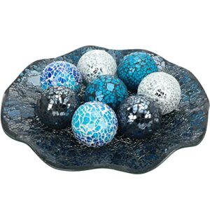 suclain centerpiece bowl and decorative balls set 8 pcs table mosaic plate with 2.4 inch glass mosaic orbs glass turquoise tray and spheres for centerpiece table home vases decor (multicolor)
