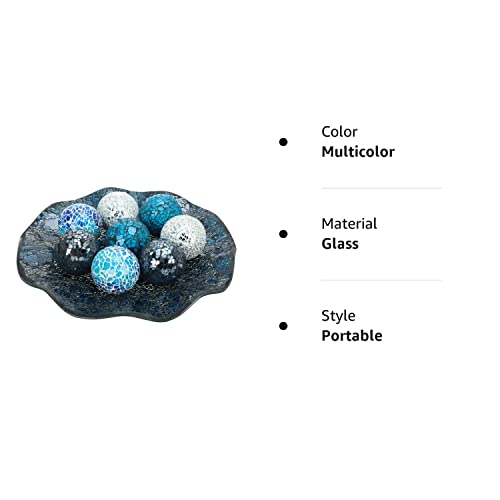 Suclain Centerpiece Bowl and Decorative Balls Set 8 Pcs Table Mosaic Plate with 2.4 Inch Glass Mosaic Orbs Glass Turquoise Tray and Spheres for Centerpiece Table Home Vases Decor (Multicolor)