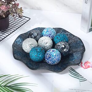 Suclain Centerpiece Bowl and Decorative Balls Set 8 Pcs Table Mosaic Plate with 2.4 Inch Glass Mosaic Orbs Glass Turquoise Tray and Spheres for Centerpiece Table Home Vases Decor (Multicolor)