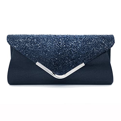 Shiny sequins wedding party clutch bag handbag purse shoulder bag woman (Navy blue)