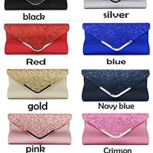 Shiny sequins wedding party clutch bag handbag purse shoulder bag woman (Navy blue)