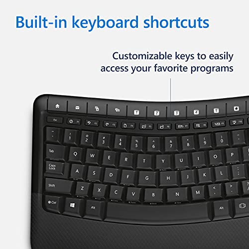 Microsoft Wireless Comfort Desktop 5050 - Black. Wireless, Ergonomic Keyboard and Mouse Combo. Built-in Palm Rest and Comfort Curve Design. Customizable Windows Shortcut Keys