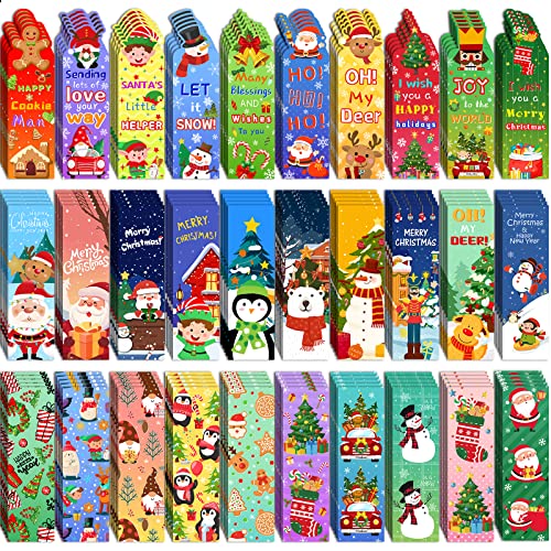 150Pieces Christmas Bookmarks Party Favor 30 Designs, Double Sided Christmas Holiday Bookmarks Christmas Character Bookmarks Santa Snowman Reindeer Christmas Tree for Students Christmas Favors