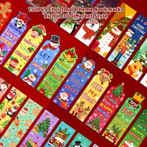 150Pieces Christmas Bookmarks Party Favor 30 Designs, Double Sided Christmas Holiday Bookmarks Christmas Character Bookmarks Santa Snowman Reindeer Christmas Tree for Students Christmas Favors