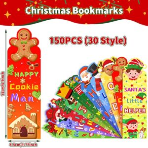 150Pieces Christmas Bookmarks Party Favor 30 Designs, Double Sided Christmas Holiday Bookmarks Christmas Character Bookmarks Santa Snowman Reindeer Christmas Tree for Students Christmas Favors