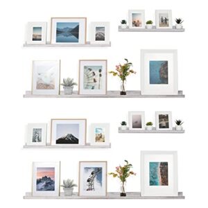 rustic state ted narrow wall mounted wooden picture ledge photo display floating shelf for living room kitchen bedroom bathroom – set of 6 with varity sizes 60 & 36 & 24 inch – burnt white