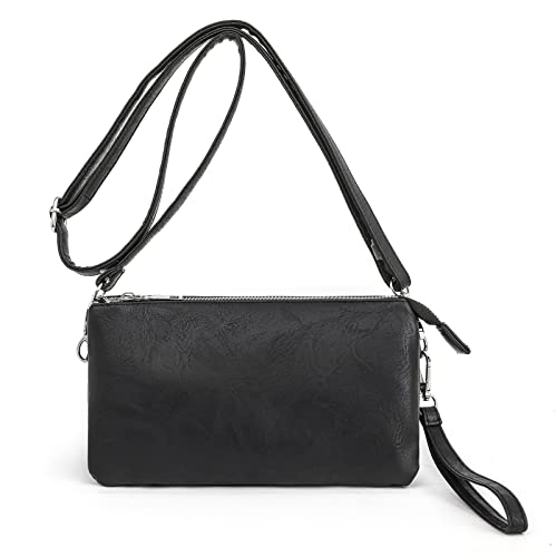 Vegan Leather Wristlet Clutch bag for women,Fashion Evening small Purses crossbody bags Shoulder Handbag party-Black