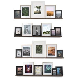 rustic state ted wall mount narrow picture ledge shelf photo frame display – 52 inch floating wooden shelf for living room office kitchen bedroom bathroom décor – set of 4 – burnt brown
