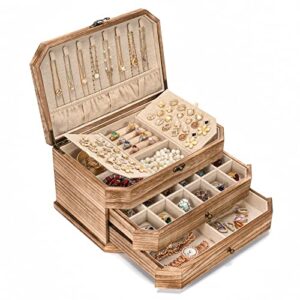 honiway jewelry box 4 layer jewelry organizer rustic wooden jewelry boxes for women girl man jewelry storage with large capacity for necklace bracelet earring ring