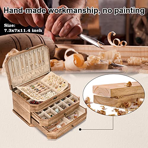 Honiway Jewelry Box 4 Layer Jewelry Organizer Rustic Wooden Jewelry Boxes for Women Girl Man Jewelry Storage with Large Capacity for Necklace Bracelet Earring Ring