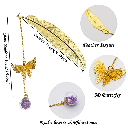 PDCTACST Metal Butterfly Feather Bookmark, Birthday Gifts Christmas Teacher Appreciation Gifts Women Teachers & Mothers Day Butterfly Book Mark for Women Girls Readers Book Lover