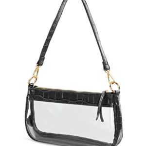 Clear Shoulder Handbag Classic 90s Purse Women Vegan Leather Crocodile Corssbody Bag (Black)