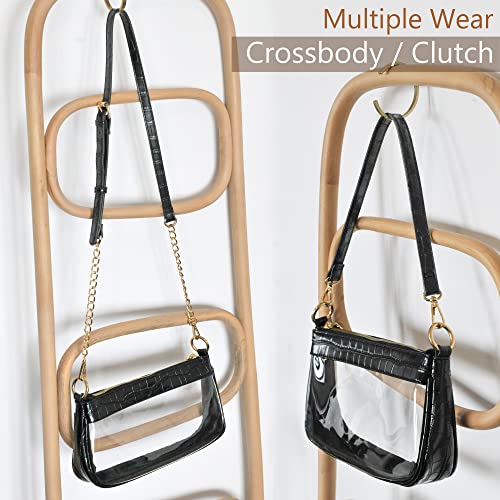 Clear Shoulder Handbag Classic 90s Purse Women Vegan Leather Crocodile Corssbody Bag (Black)