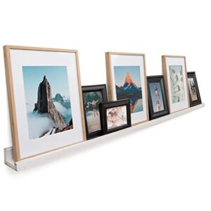 Rustic State Ted Wall Mount Extra Long Narrow Picture Ledge Photo Frame Display - 60 Inch Floating Wood Shelf for Living Room Office Kitchen Bedroom Bathroom Décor - Set of 3 - Burnt White