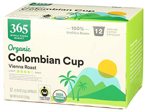 365 by Whole Foods Market, Coffee Colombian Cup Vienna Roast Pods Organic 12 Count, 4.6 Ounce