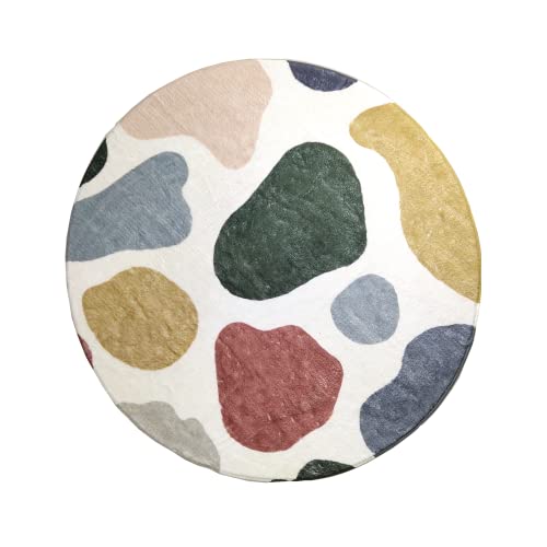 TEALP 4Ft Round Area Rug,Modern Area Rug Soft Faux Wool Rug for Living Room Nonslip Circle Rug with Stone Pattern Washable Floor Carpet for Bedroom Laundry Room Nursery