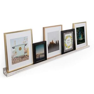 Rustic State Ted Wall Mount Narrow Picture Ledge Shelf Photo Frame Display - 52 Inch Floating Wooden Shelf for Living Room Office Kitchen Bedroom Bathroom Décor - Set of 3 - Burnt White