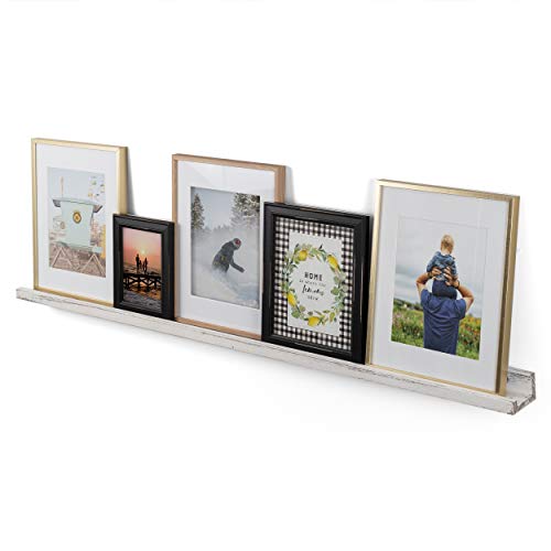 Rustic State Ted Wall Mount Narrow Picture Ledge Shelf Photo Frame Display - 52 Inch Floating Wooden Shelf for Living Room Office Kitchen Bedroom Bathroom Décor - Set of 3 - Burnt White