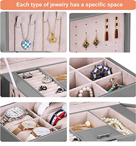 ANWBROAD Huge Jewelry Organizer Box Women Jewelry Storage Box Capacity for All Jewelry with Lock Mirror for Necklaces Earrings Rings Bracelets Jewelry Case UJJB028H