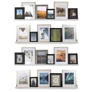 rustic state ted wall mount narrow picture ledge shelf photo frame display – 52 inch floating wooden shelf for living room office kitchen bedroom bathroom décor – set of 4 – burnt white