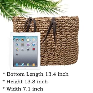 Abuyall Straw Purses for Women Shoulder Handbags Weaving Summer Beach Tote Bag (Solid)