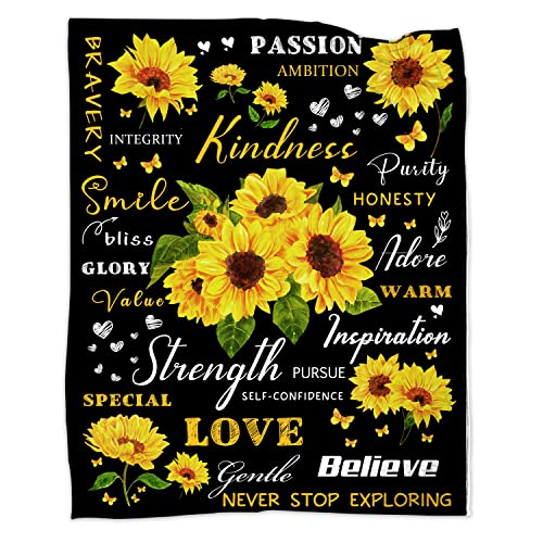 Sunflower Gifts for Women, Sunflower Blanket 50''x60'' Positive Healing Throw Blanket, Christmas Birthday Gift for Women Blanket Soft Cozy Flannel Sunflower Decorations Blanket Mother's Day