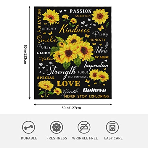 Sunflower Gifts for Women, Sunflower Blanket 50''x60'' Positive Healing Throw Blanket, Christmas Birthday Gift for Women Blanket Soft Cozy Flannel Sunflower Decorations Blanket Mother's Day