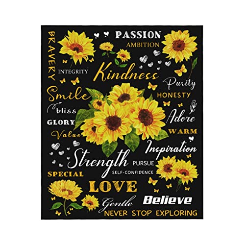 Sunflower Gifts for Women, Sunflower Blanket 50''x60'' Positive Healing Throw Blanket, Christmas Birthday Gift for Women Blanket Soft Cozy Flannel Sunflower Decorations Blanket Mother's Day