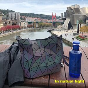 Holographic Purse Geometric Purse Luminous Handbag Purse and Wallet Set for Women Iridescent Shoulder Bag Reflective Purse