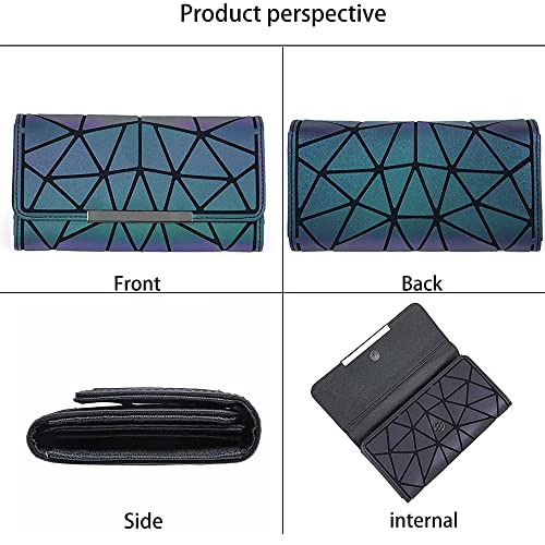 Holographic Purse Geometric Purse Luminous Handbag Purse and Wallet Set for Women Iridescent Shoulder Bag Reflective Purse