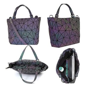 Holographic Purse Geometric Purse Luminous Handbag Purse and Wallet Set for Women Iridescent Shoulder Bag Reflective Purse