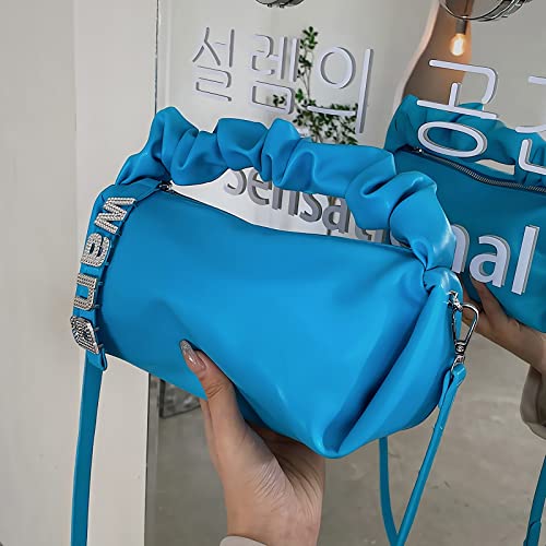 Top-handle shoudlder for women Ruched hobo Purses Handbags Crossbody Bags Satchel Clutch Tote Bag (Blue)
